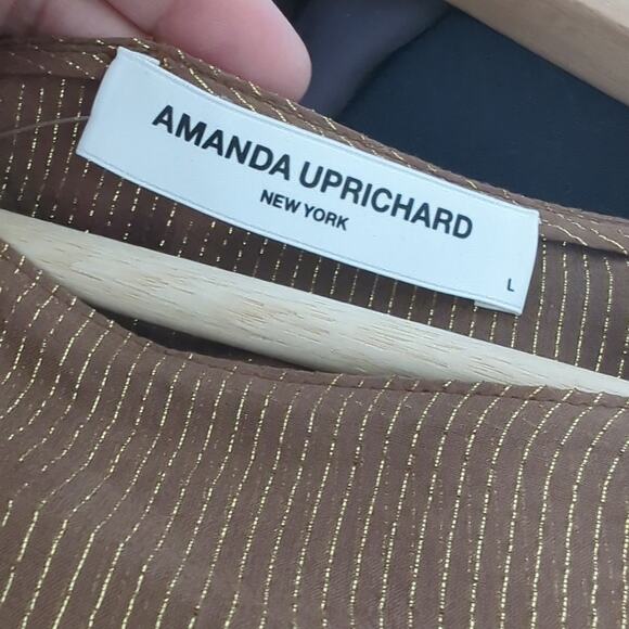 Amanda Uprichard Blouse Large Womens Top Sheer Long Sleeve Gold Metallic Silk - Picture 7 of 9